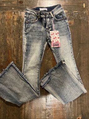 Love & Soho Light Wash Frayed Hem Flare Jeans
